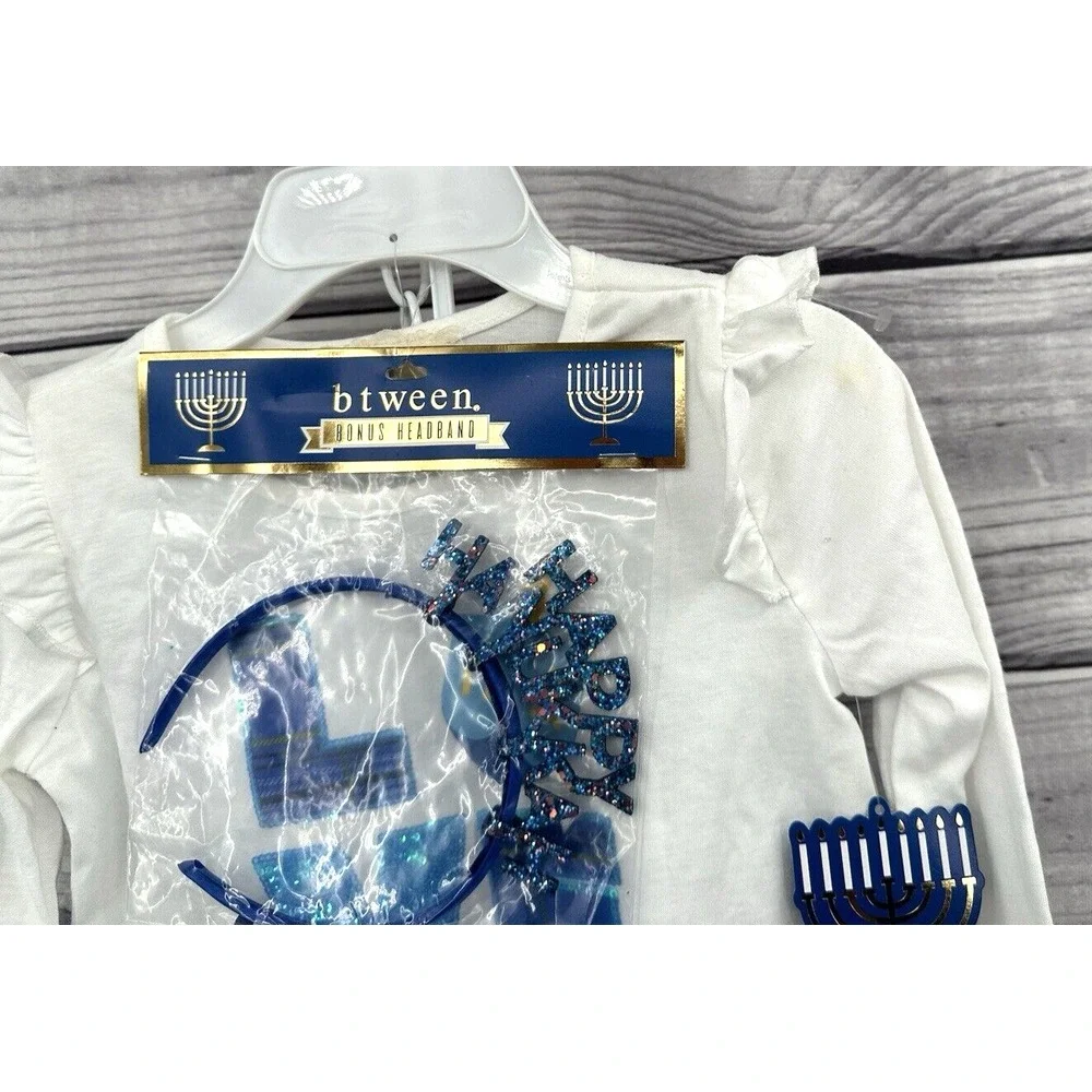 BTWEEN TWO PIECE HANUKKAH OUTFIT WITH HEADBAND Little Girl Size 6 BLUE /‎ WHITE - Picture 4 of 5